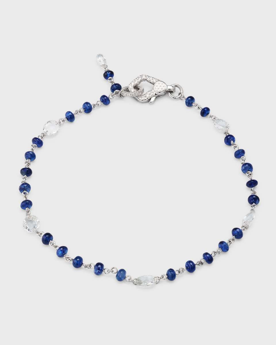 18K White Gold Diamond and Sapphire Tennis Bracelet